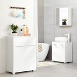 Casa si Gradina - Mobilier - Mobilier baie - Corpuri baie - Dulap de depozitare de podea pentru baie, cu sertar si usa dubla, polita reglabila, 60x30x80cm, alb - Infinity.ro