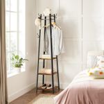 Casa si Gradina - Mobilier - Organizare si depozitare - Cuiere - Cuier de haine cu 3 rafturi, suport cu carlige, din otel, 43x43x180 cm, stil industrial, maro rustic si negru - Infinity.ro