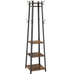 Casa si Gradina - Mobilier - Organizare si depozitare - Cuiere - Cuier de haine cu 3 rafturi, suport cu carlige, din otel, 43x43x180 cm, stil industrial, maro rustic si negru - Infinity.ro