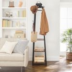 Casa si Gradina - Mobilier - Organizare si depozitare - Cuiere - Cuier de haine cu 3 rafturi, suport cu carlige, din otel, 43x43x180 cm, stil industrial, maro rustic si negru - Infinity.ro