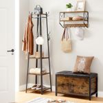 Casa si Gradina - Mobilier - Organizare si depozitare - Cuiere - Cuier de haine cu 3 rafturi, suport cu carlige, din otel, 43x43x180 cm, stil industrial, maro rustic si negru - Infinity.ro
