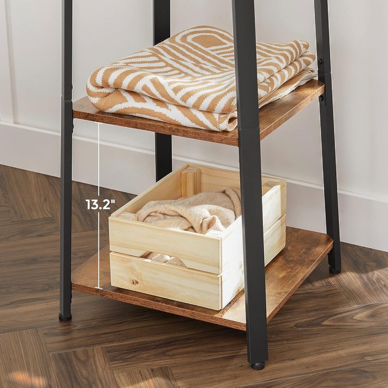 Casa si Gradina - Mobilier - Organizare si depozitare - Cuiere - Cuier de haine cu 3 rafturi, suport cu carlige, din otel, 43x43x180 cm, stil industrial, maro rustic si negru - Infinity.ro