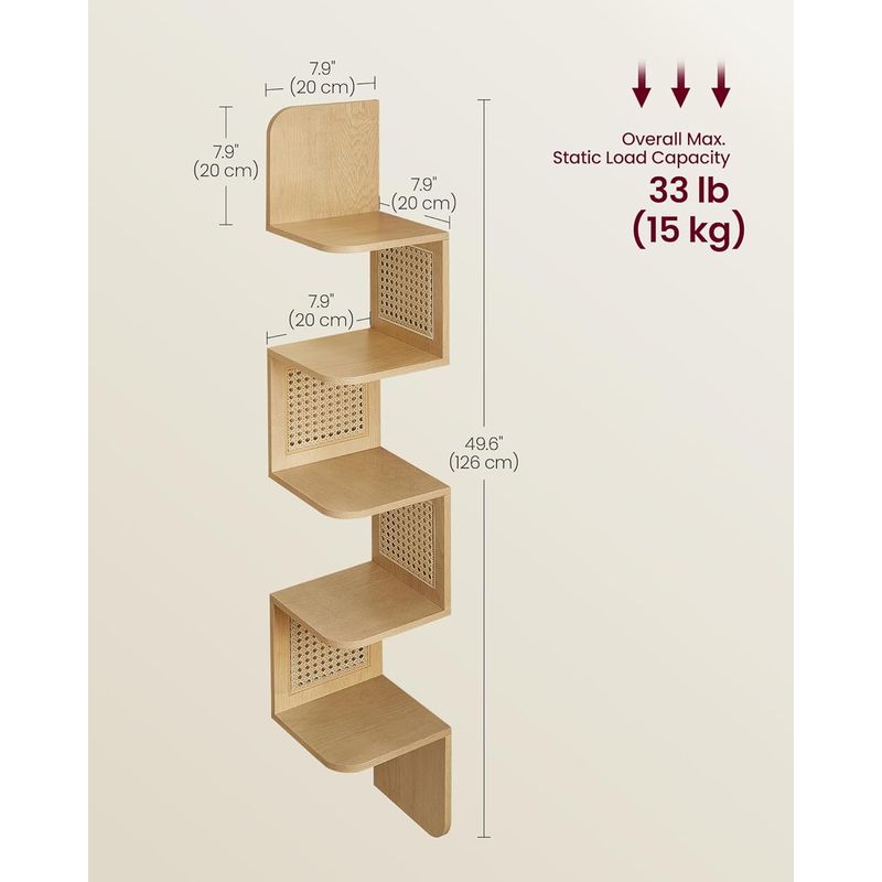 Casa si Gradina - Mobilier - Biblioteci si rafturi - Biblioteci - Raft de colt plutitor pe 5 niveluri, stil boho, 20x20x126 cm, bej - Infinity.ro