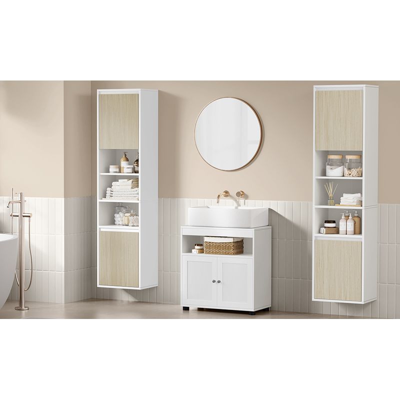 Casa si Gradina - Mobilier - Mobilier baie - Corpuri baie - Dulap baie cu montare pe podea sau perete, 7 compartimente, 30x40x160 cm, alb bej - Infinity.ro