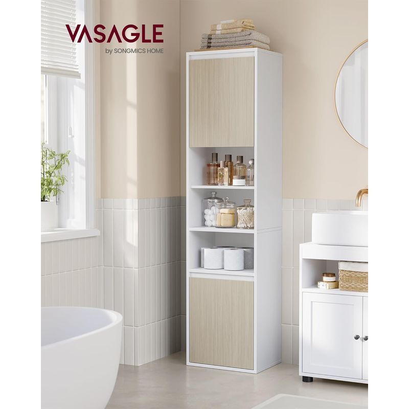 Casa si Gradina - Mobilier - Mobilier baie - Corpuri baie - Dulap baie cu montare pe podea sau perete, 7 compartimente, 30x40x160 cm, alb bej - Infinity.ro