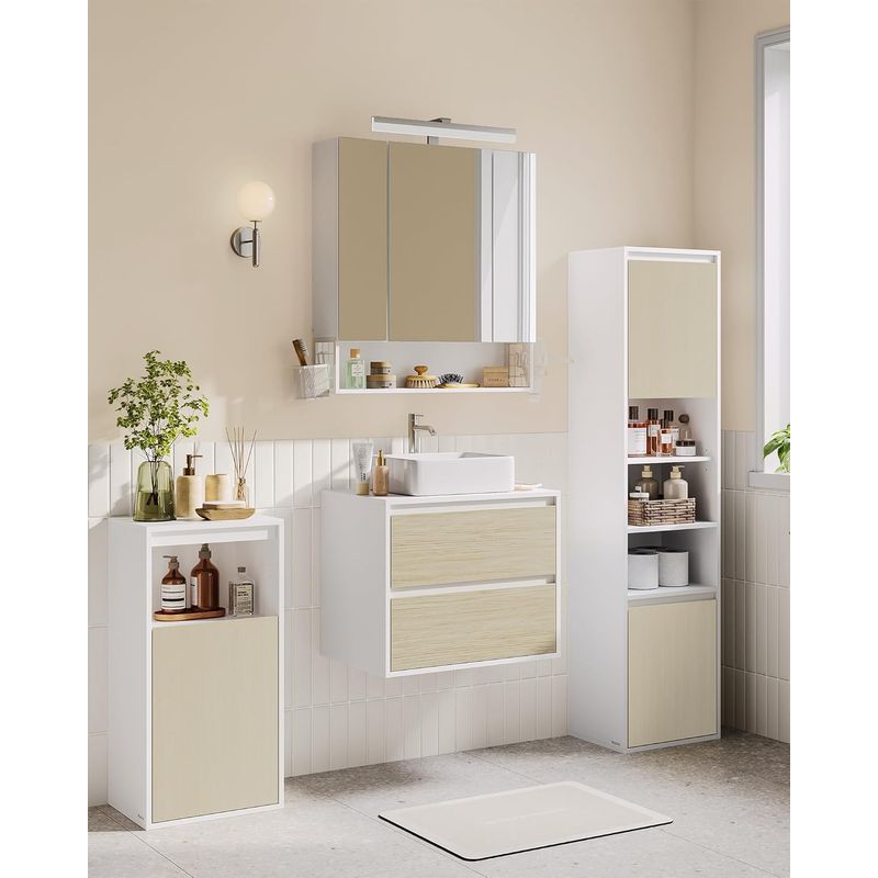 Casa si Gradina - Mobilier - Mobilier baie - Corpuri baie - Dulap baie cu montare pe podea sau perete, 7 compartimente, 30x40x160 cm, alb bej - Infinity.ro