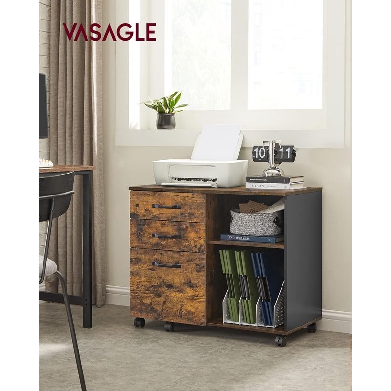 Casa si Gradina - Mobilier - Mese si birouri - Birouri - Dulap mobil tip rollbox pentru birouri, sertar cu sina suport dosare, stil industrial, 40x80x66 cm, maro rustic - Infinity.ro