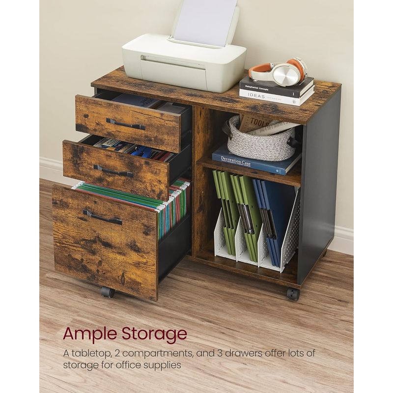 Casa si Gradina - Mobilier - Mese si birouri - Birouri - Dulap mobil tip rollbox pentru birouri, sertar cu sina suport dosare, stil industrial, 40x80x66 cm, maro rustic - Infinity.ro