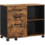 Casa si Gradina - Mobilier - Mese si birouri - Birouri - Dulap mobil tip rollbox pentru birouri, sertar cu sina suport dosare, stil industrial, 40x80x66 cm, maro rustic - Infinity.ro