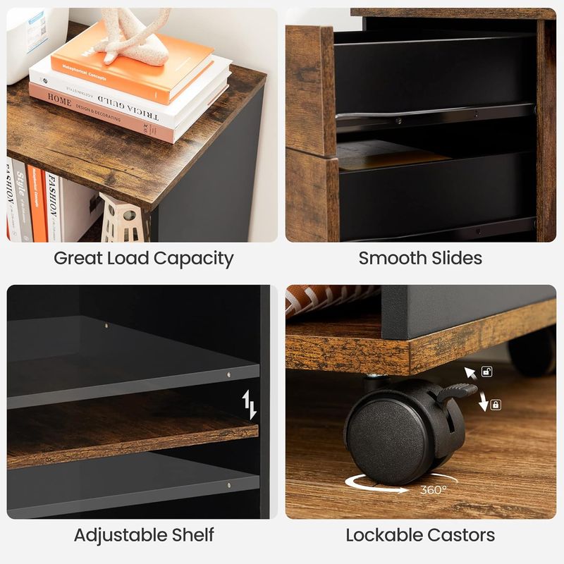 Casa si Gradina - Mobilier - Mese si birouri - Birouri - Dulap mobil tip rollbox pentru birouri, sertar cu sina suport dosare, stil industrial, 40x80x66 cm, maro rustic - Infinity.ro
