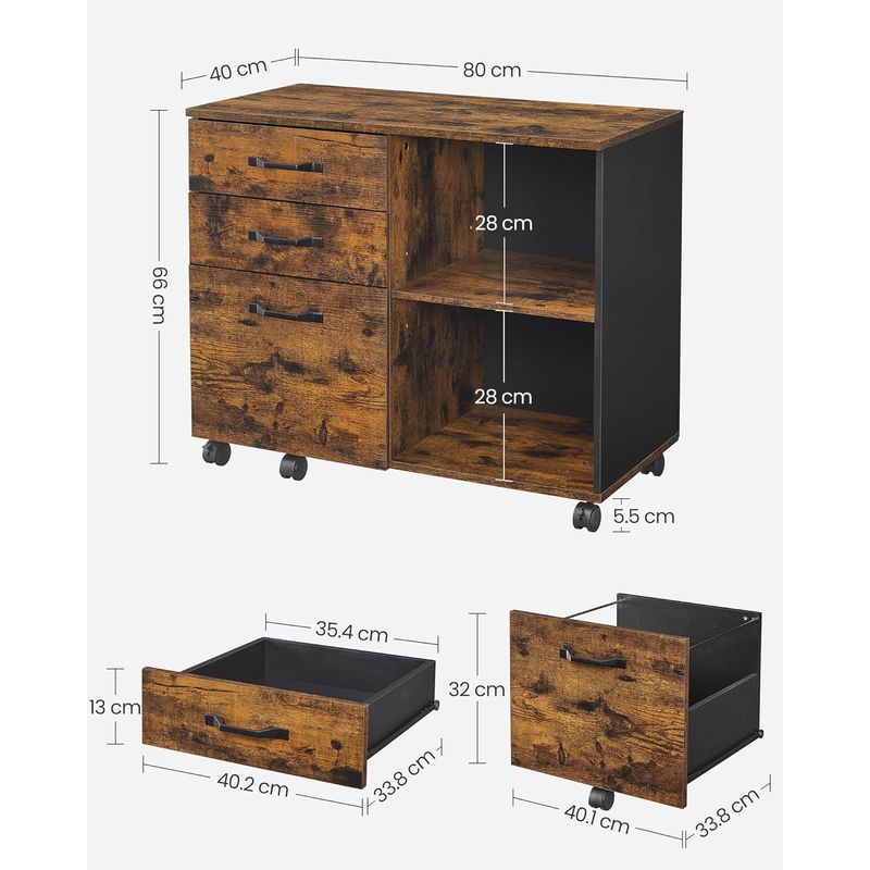 Casa si Gradina - Mobilier - Mese si birouri - Birouri - Dulap mobil tip rollbox pentru birouri, sertar cu sina suport dosare, stil industrial, 40x80x66 cm, maro rustic - Infinity.ro