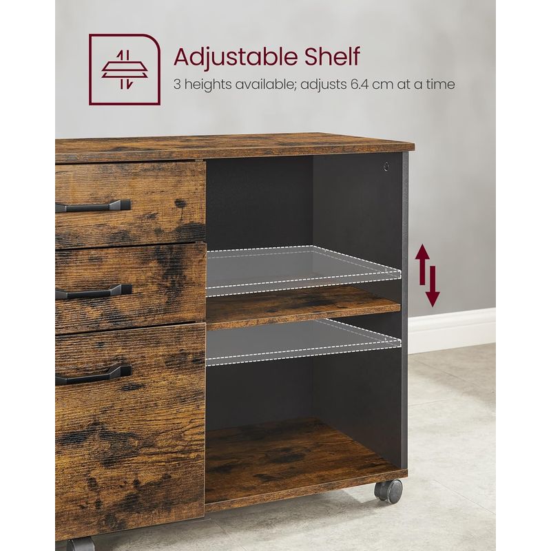 Casa si Gradina - Mobilier - Mese si birouri - Birouri - Dulap mobil tip rollbox pentru birouri, sertar cu sina suport dosare, stil industrial, 40x80x66 cm, maro rustic - Infinity.ro