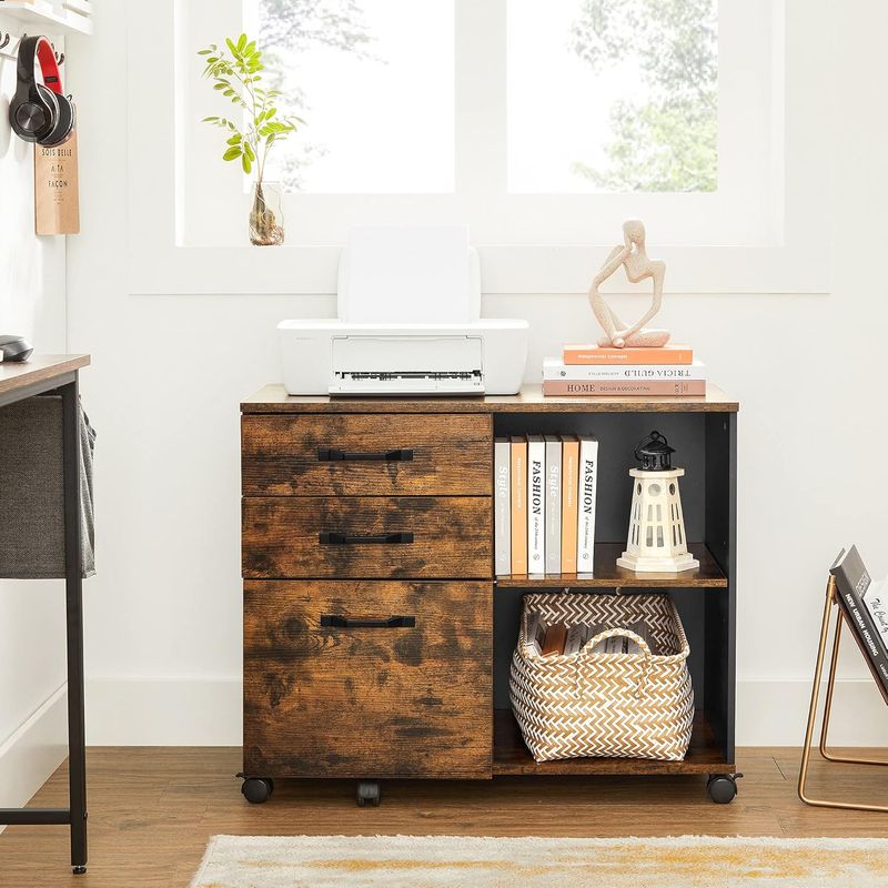 Casa si Gradina - Mobilier - Mese si birouri - Birouri - Dulap mobil tip rollbox pentru birouri, sertar cu sina suport dosare, stil industrial, 40x80x66 cm, maro rustic - Infinity.ro