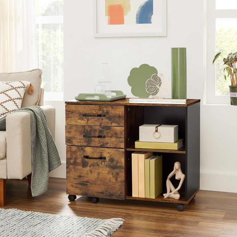 Casa si Gradina - Mobilier - Mese si birouri - Birouri - Dulap mobil tip rollbox pentru birouri, sertar cu sina suport dosare, stil industrial, 40x80x66 cm, maro rustic - Infinity.ro