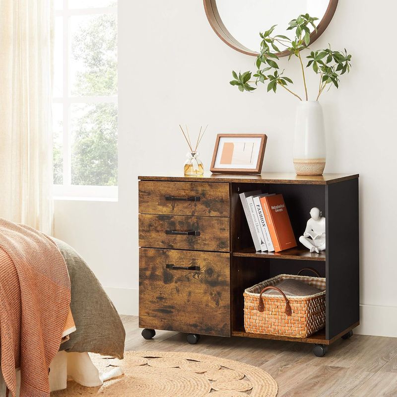 Casa si Gradina - Mobilier - Mese si birouri - Birouri - Dulap mobil tip rollbox pentru birouri, sertar cu sina suport dosare, stil industrial, 40x80x66 cm, maro rustic - Infinity.ro