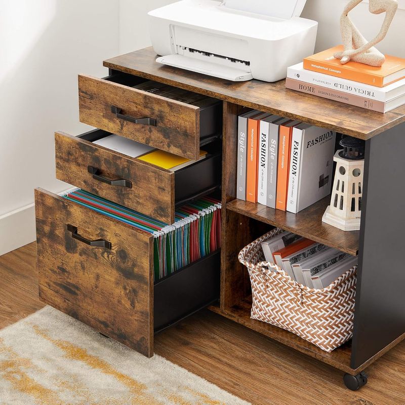 Casa si Gradina - Mobilier - Mese si birouri - Birouri - Dulap mobil tip rollbox pentru birouri, sertar cu sina suport dosare, stil industrial, 40x80x66 cm, maro rustic - Infinity.ro