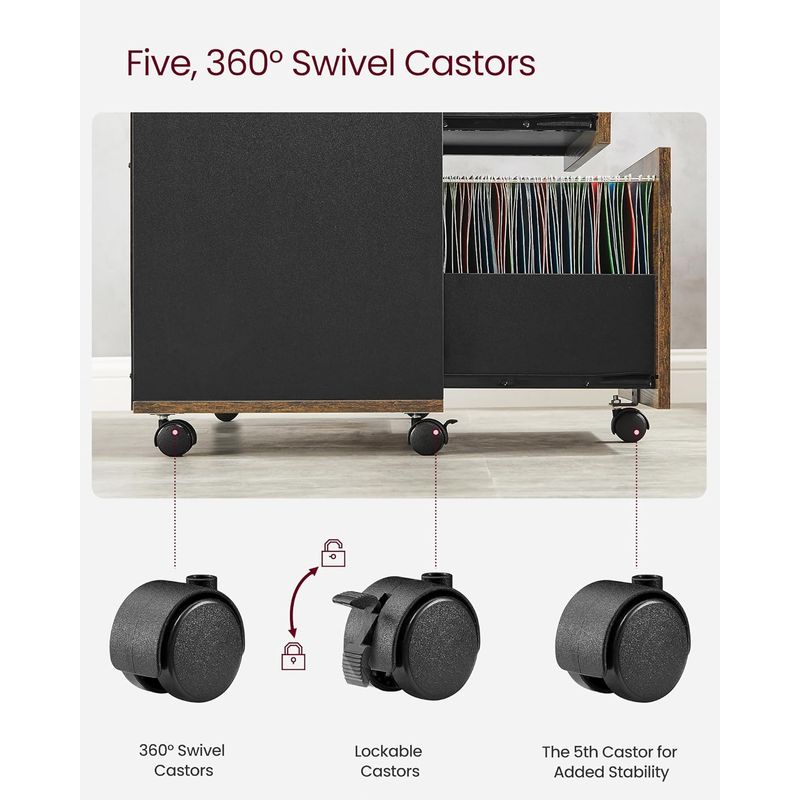 Casa si Gradina - Mobilier - Mese si birouri - Birouri - Dulap mobil tip rollbox pentru birouri, sertar cu sina suport dosare, stil industrial, 40x80x66 cm, maro rustic - Infinity.ro
