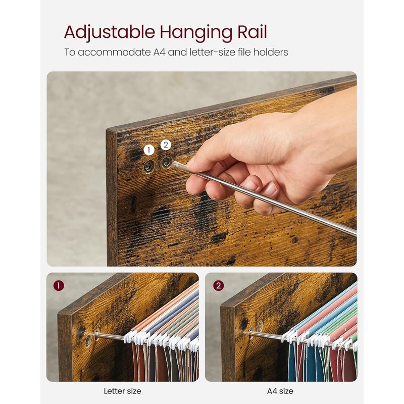 Casa si Gradina - Mobilier - Mese si birouri - Birouri - Dulap mobil tip rollbox pentru birouri, sertar cu sina suport dosare, stil industrial, 40x80x66 cm, maro rustic - Infinity.ro