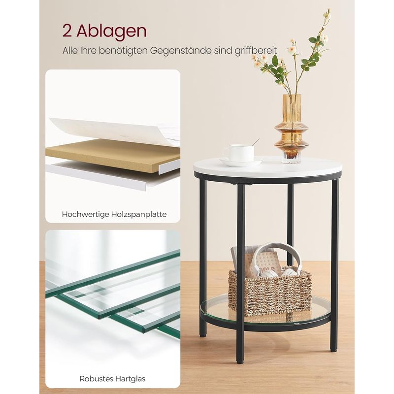 Casa si Gradina - Mobilier - Mese si birouri - Masute de cafea - Masa rotunda, cu cadru de otel, noptiera, 45x55cm, negru cu blat alb aspect marmura - Infinity.ro