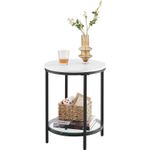 Casa si Gradina - Mobilier - Mese si birouri - Masute de cafea - Masa rotunda, cu cadru de otel, noptiera, 45x55cm, negru cu blat alb aspect marmura - Infinity.ro