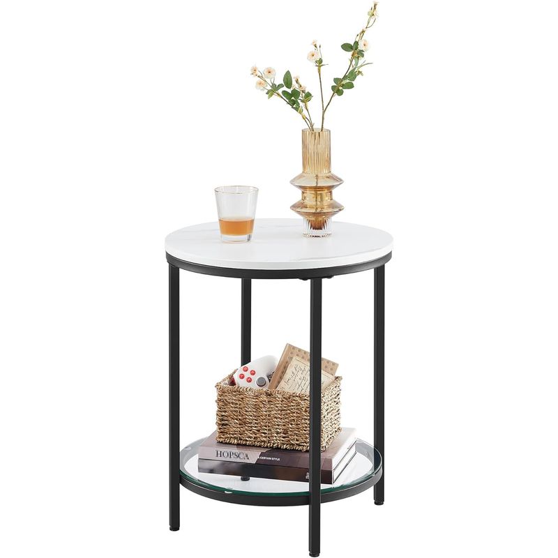 Casa si Gradina - Mobilier - Mese si birouri - Masute de cafea - Masa rotunda, cu cadru de otel, noptiera, 45x55cm, negru cu blat alb aspect marmura - Infinity.ro