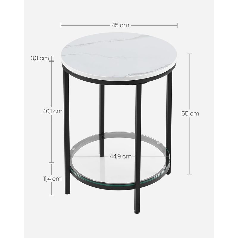 Casa si Gradina - Mobilier - Mese si birouri - Masute de cafea - Masa rotunda, cu cadru de otel, noptiera, 45x55cm, negru cu blat alb aspect marmura - Infinity.ro