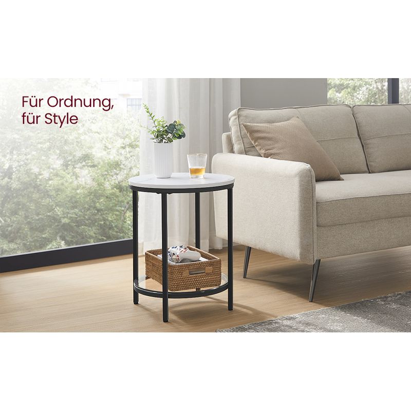 Casa si Gradina - Mobilier - Mese si birouri - Masute de cafea - Masa rotunda, cu cadru de otel, noptiera, 45x55cm, negru cu blat alb aspect marmura - Infinity.ro