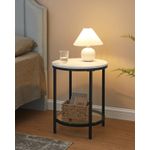Casa si Gradina - Mobilier - Mese si birouri - Masute de cafea - Masa rotunda, cu cadru de otel, noptiera, 45x55cm, negru cu blat alb aspect marmura - Infinity.ro