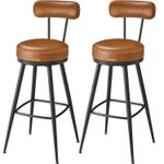 Casa si Gradina - Mobilier - Scaune si fotolii - Scaune - set 2 scaune de bar rotative 360A°, cu spatar, inaltime 101 cm, piele sintetica, cadru otel, stil modern, maro - Infinity.ro