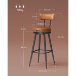 Casa si Gradina - Mobilier - Scaune si fotolii - Scaune - set 2 scaune de bar rotative 360A°, cu spatar, inaltime 101 cm, piele sintetica, cadru otel, stil modern, maro - Infinity.ro