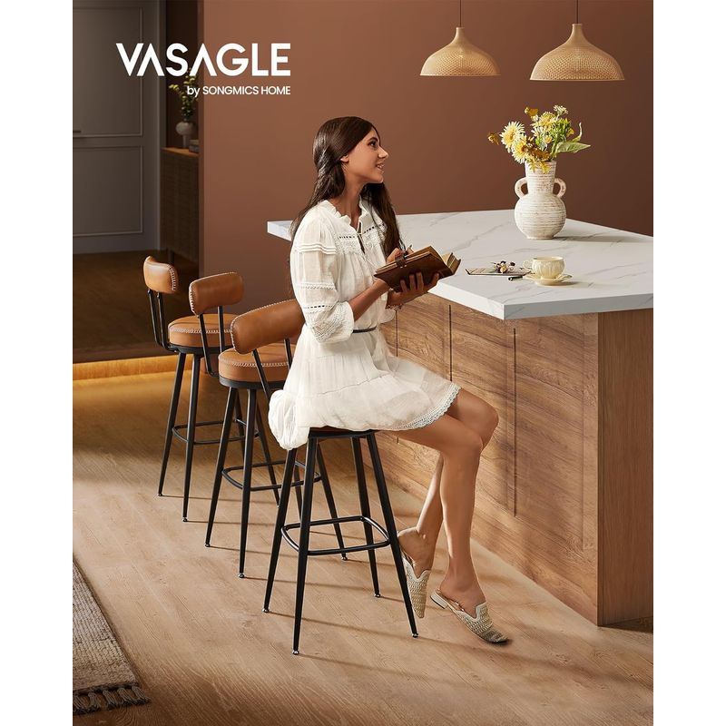 Casa si Gradina - Mobilier - Scaune si fotolii - Scaune - set 2 scaune de bar rotative 360A°, cu spatar, inaltime 101 cm, piele sintetica, cadru otel, stil modern, maro - Infinity.ro
