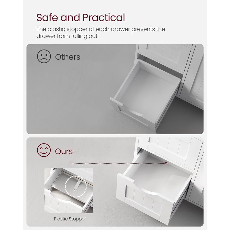 Casa si Gradina - Mobilier - Mobilier baie - Corpuri baie - Dulap de depozitare pe podea pentru baie, din lemn, cu 4 sertare, 1 usa, rafturi reglabile, 30x55x82cm, alb - Infinity.ro