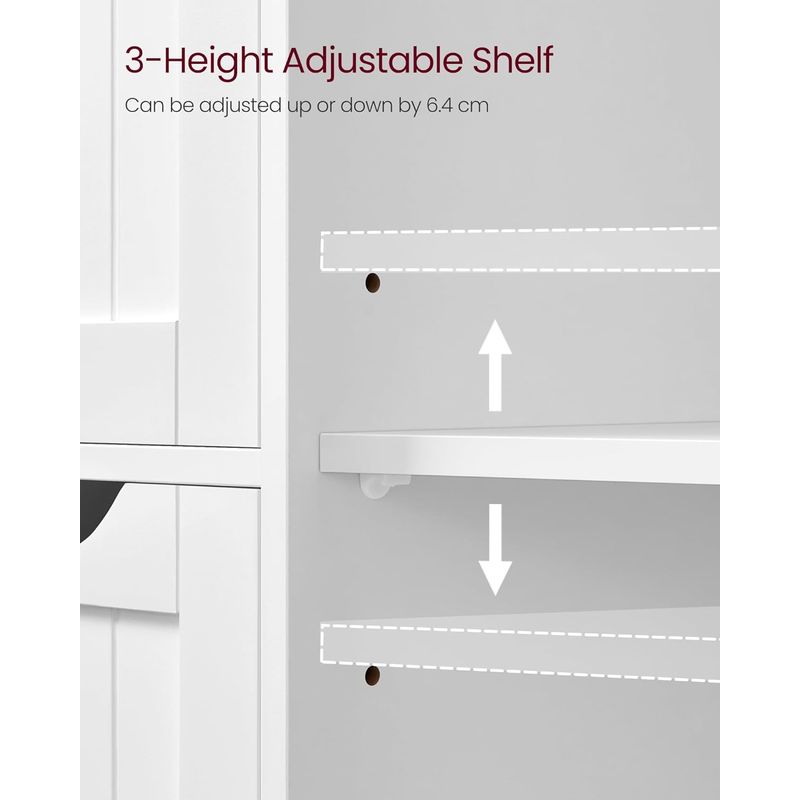 Casa si Gradina - Mobilier - Mobilier baie - Corpuri baie - Dulap de depozitare pe podea pentru baie, din lemn, cu 4 sertare, 1 usa, rafturi reglabile, 30x55x82cm, alb - Infinity.ro