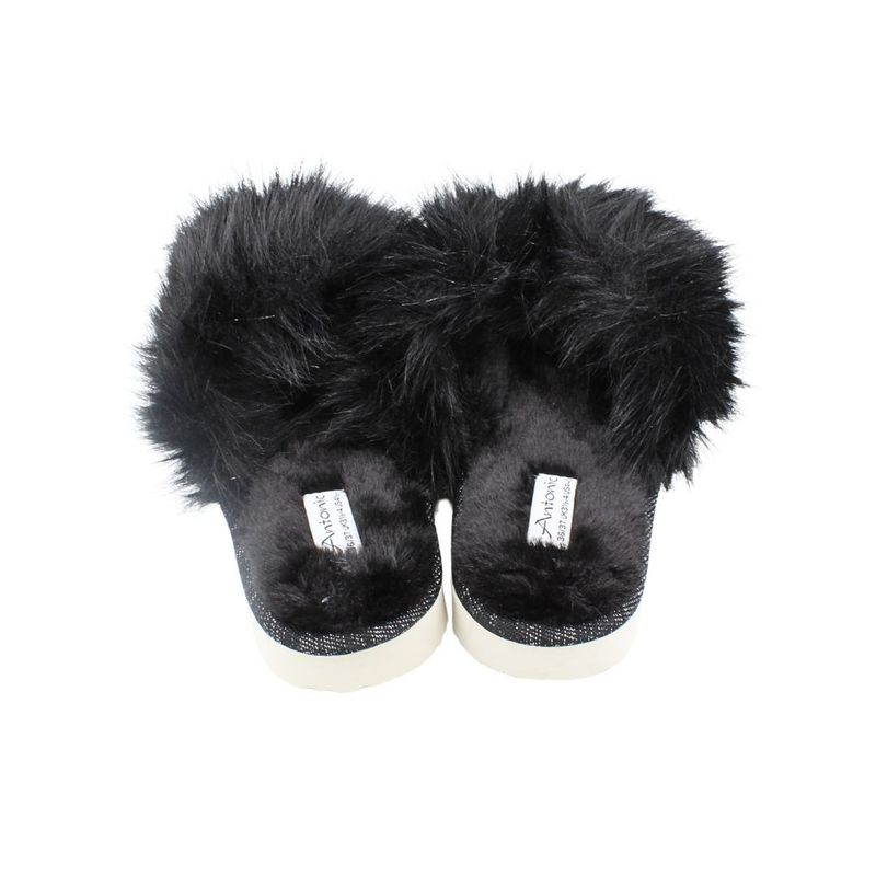 Fashion, accesorii si bijuterii - Femei - Incaltaminte femei - Slapi si papuci femei - Papuci de casa pufosi dama Antonio, negru, confort premium, poliester + talpa EVA, 36-37 EU - Infinity.ro