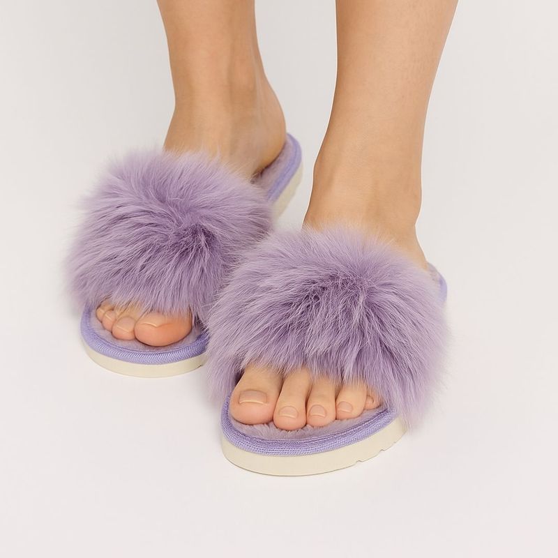 Fashion, accesorii si bijuterii - Femei - Incaltaminte femei - Slapi si papuci femei - Papuci de casa pufosi dama Antonio, mov, confort premium, poliester + talpa EVA, 38-39 EU - Infinity.ro