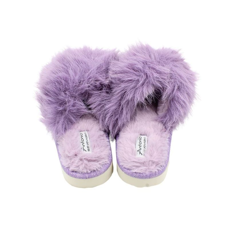 Fashion, accesorii si bijuterii - Femei - Incaltaminte femei - Slapi si papuci femei - Papuci de casa pufosi dama Antonio, mov, confort premium, poliester + talpa EVA, 38-39 EU - Infinity.ro