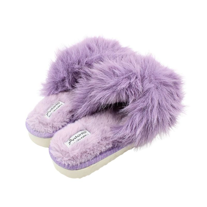 Fashion, accesorii si bijuterii - Femei - Incaltaminte femei - Slapi si papuci femei - Papuci de casa pufosi dama Antonio, mov, confort premium, poliester + talpa EVA, 38-39 EU - Infinity.ro