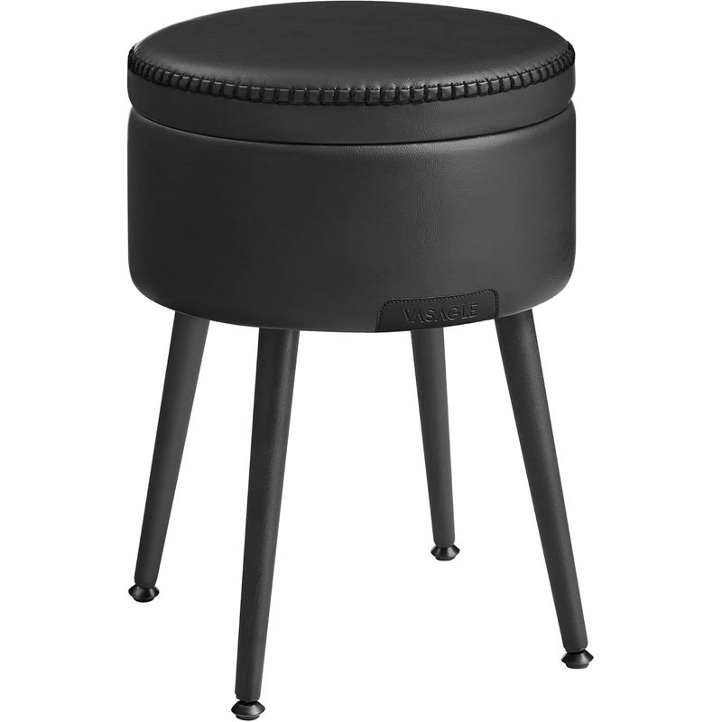 Casa si Gradina - Mobilier - Scaune si fotolii - Tabureti - Taburet cu spatiu de depozitare, tapitat PU, cu 2 fete, diametru 32 cm, negru - Infinity.ro