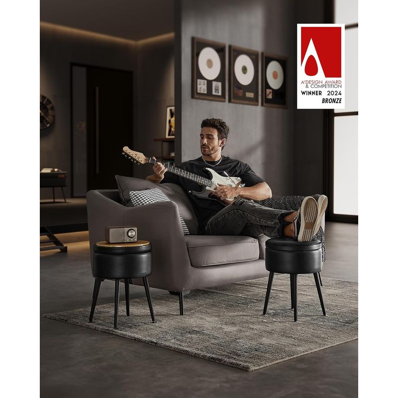 Casa si Gradina - Mobilier - Scaune si fotolii - Tabureti - Taburet cu spatiu de depozitare, tapitat PU, cu 2 fete, diametru 32 cm, negru - Infinity.ro