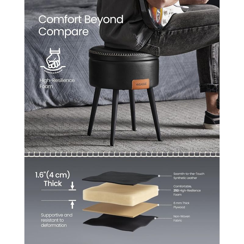 Casa si Gradina - Mobilier - Scaune si fotolii - Tabureti - Taburet cu spatiu de depozitare, tapitat PU, cu 2 fete, diametru 32 cm, negru - Infinity.ro