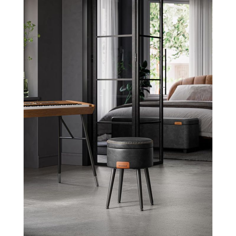 Casa si Gradina - Mobilier - Scaune si fotolii - Tabureti - Taburet cu spatiu de depozitare, tapitat PU, cu 2 fete, diametru 32 cm, negru - Infinity.ro