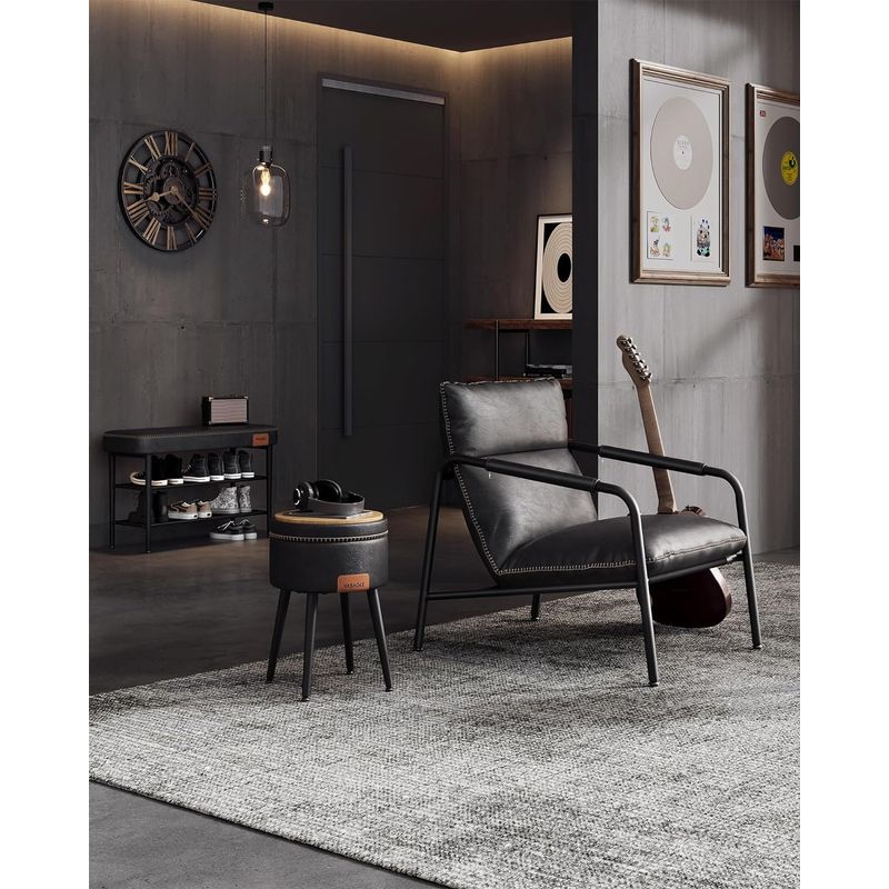 Casa si Gradina - Mobilier - Scaune si fotolii - Tabureti - Taburet cu spatiu de depozitare, tapitat PU, cu 2 fete, diametru 32 cm, negru - Infinity.ro