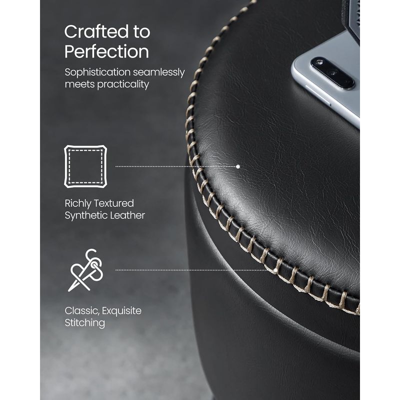 Casa si Gradina - Mobilier - Scaune si fotolii - Tabureti - Taburet cu spatiu de depozitare, tapitat PU, cu 2 fete, diametru 32 cm, negru - Infinity.ro