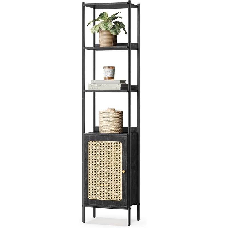 Casa si Gradina - Mobilier - Biblioteci si rafturi - Biblioteci - Biblioteca cu 6 etaje, cadru metalic, usa cu efect ratan Boho, 30x40x175 cm, negru - Infinity.ro