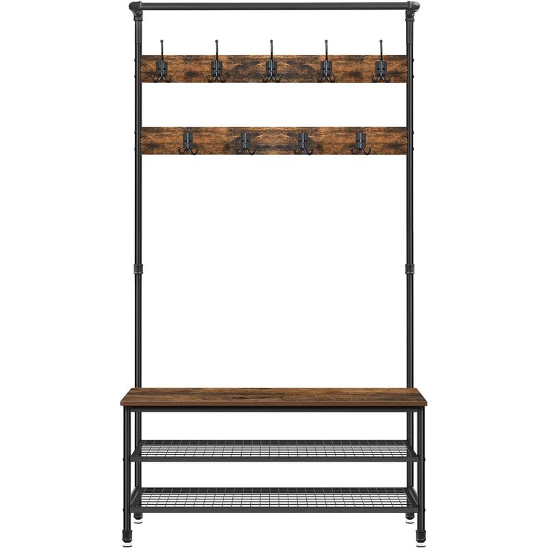 Casa si Gradina - Mobilier - Organizare si depozitare - Cuiere - Cuier pentru haine cu 9 carlige si suport pentru pantofi, stil industrial, cadru din otel, 100x42x182 cm - Infinity.ro
