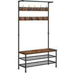 Casa si Gradina - Mobilier - Organizare si depozitare - Cuiere - Cuier pentru haine cu 9 carlige si suport pentru pantofi, stil industrial, cadru din otel, 100x42x182 cm - Infinity.ro