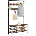 Casa si Gradina - Mobilier - Organizare si depozitare - Cuiere - Cuier pentru haine cu 9 carlige si suport pentru pantofi, stil industrial, cadru din otel, 100x42x182 cm - Infinity.ro