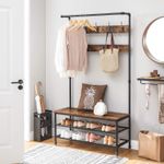 Casa si Gradina - Mobilier - Organizare si depozitare - Cuiere - Cuier pentru haine cu 9 carlige si suport pentru pantofi, stil industrial, cadru din otel, 100x42x182 cm - Infinity.ro