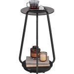 Casa si Gradina - Mobilier - Mese si birouri - Masute de cafea - Masuta rotunda tip noptiera, blat din sticla si raft inferior din PAL, cadru metalic, 30x30x55 cm, negru - Infinity.ro