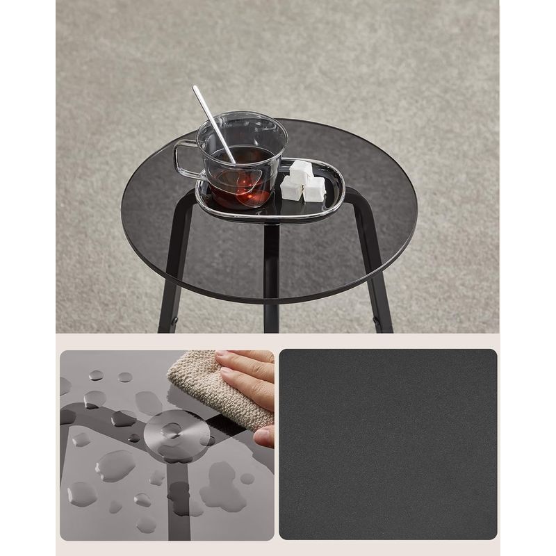 Casa si Gradina - Mobilier - Mese si birouri - Masute de cafea - Masuta rotunda tip noptiera, blat din sticla si raft inferior din PAL, cadru metalic, 30x30x55 cm, negru - Infinity.ro